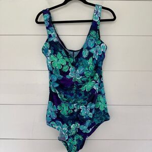 Maxine of Hollywood Women’s 20W Blue Green Floral One Piece Swim Slimming